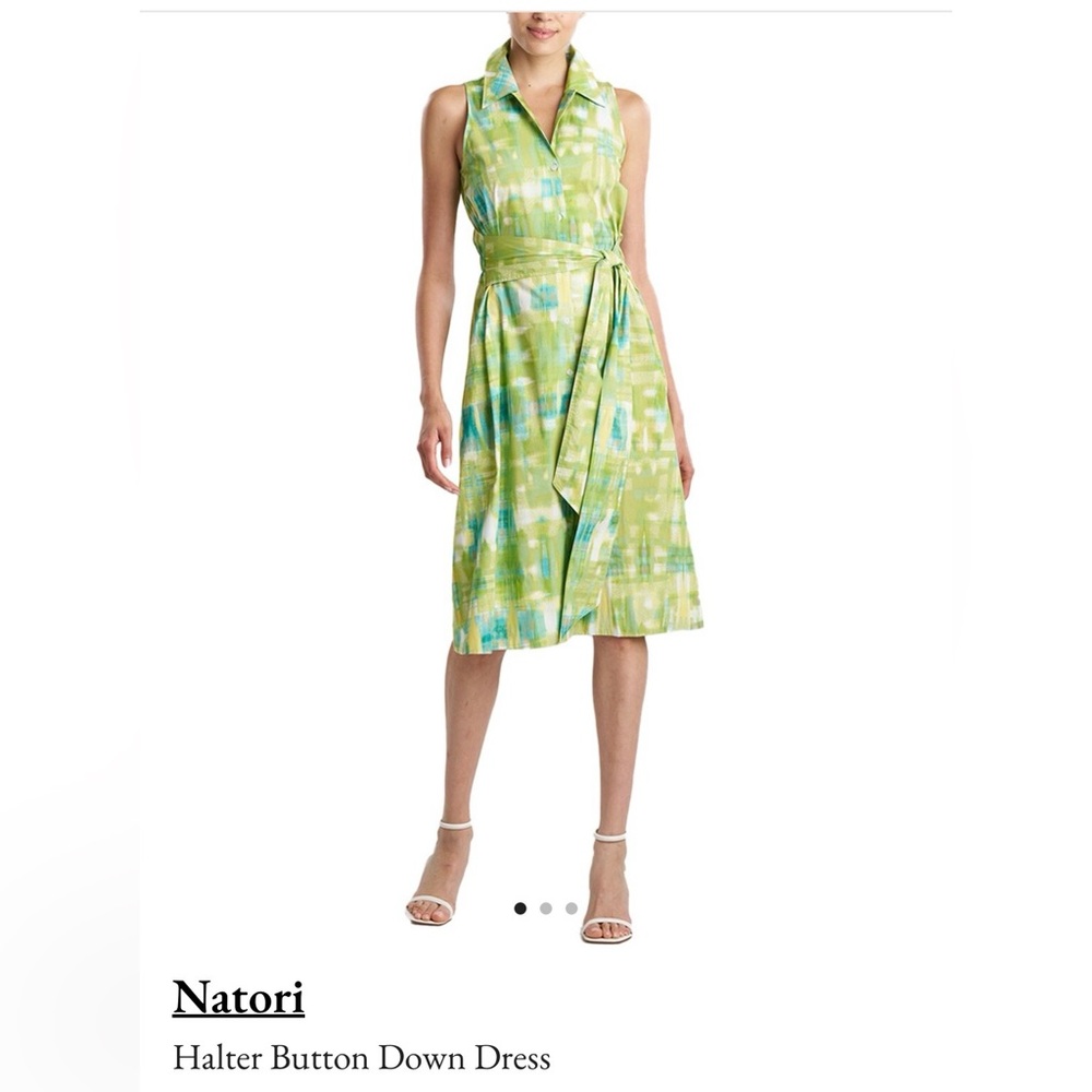 Natori Vibrant Green and Blue Midi Dress NWT - Picture 1 of 5